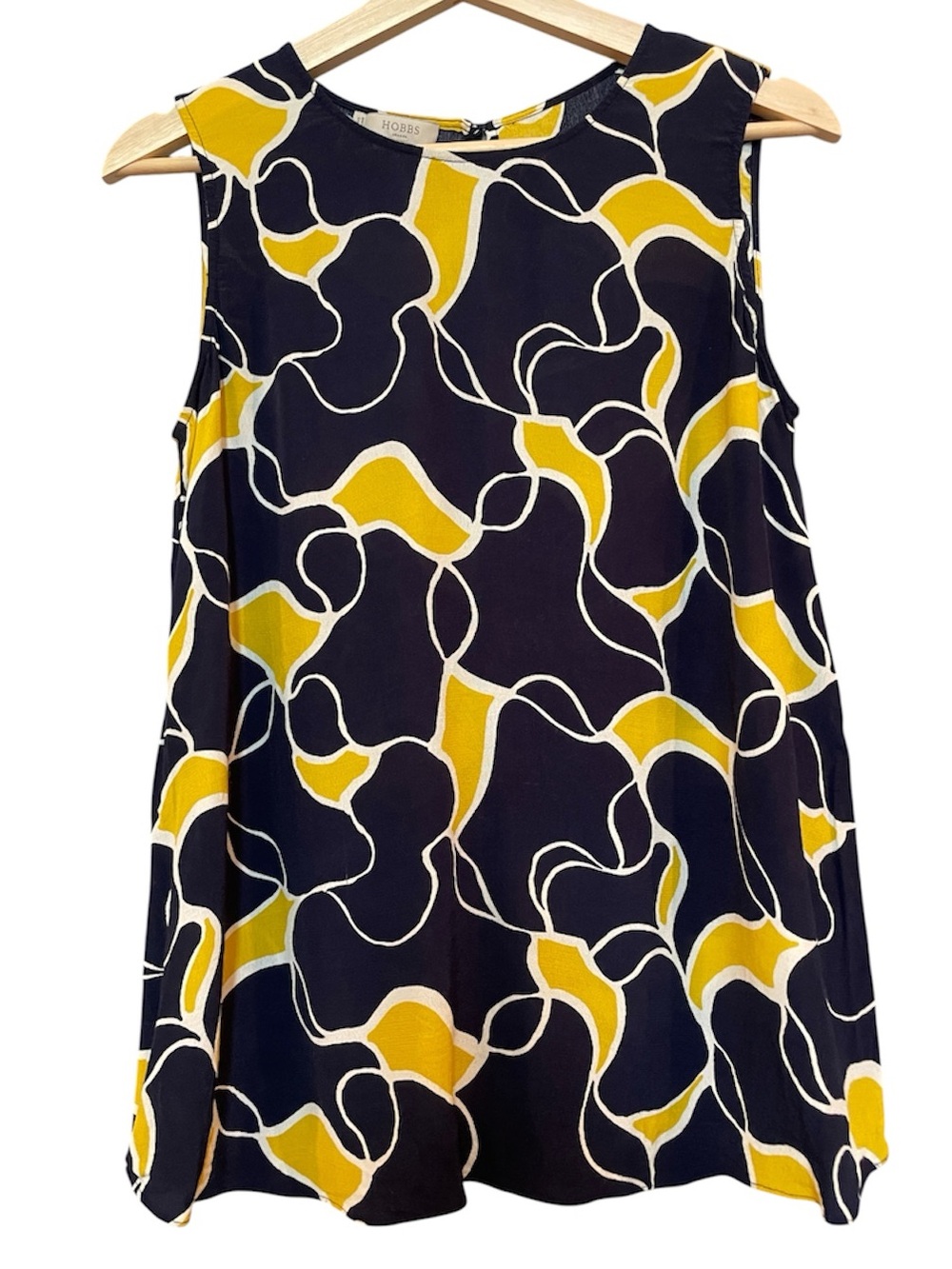 HOBBS Navy & Mustard Abstract Print Sleeveless Top size 6